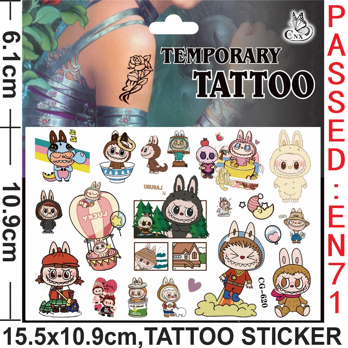 Original Cartoon Labubu Toys Tattoo Sticker Anime Stickers Toys for Children Boys Sticker Toys for Girls Laptop Sticker Pack