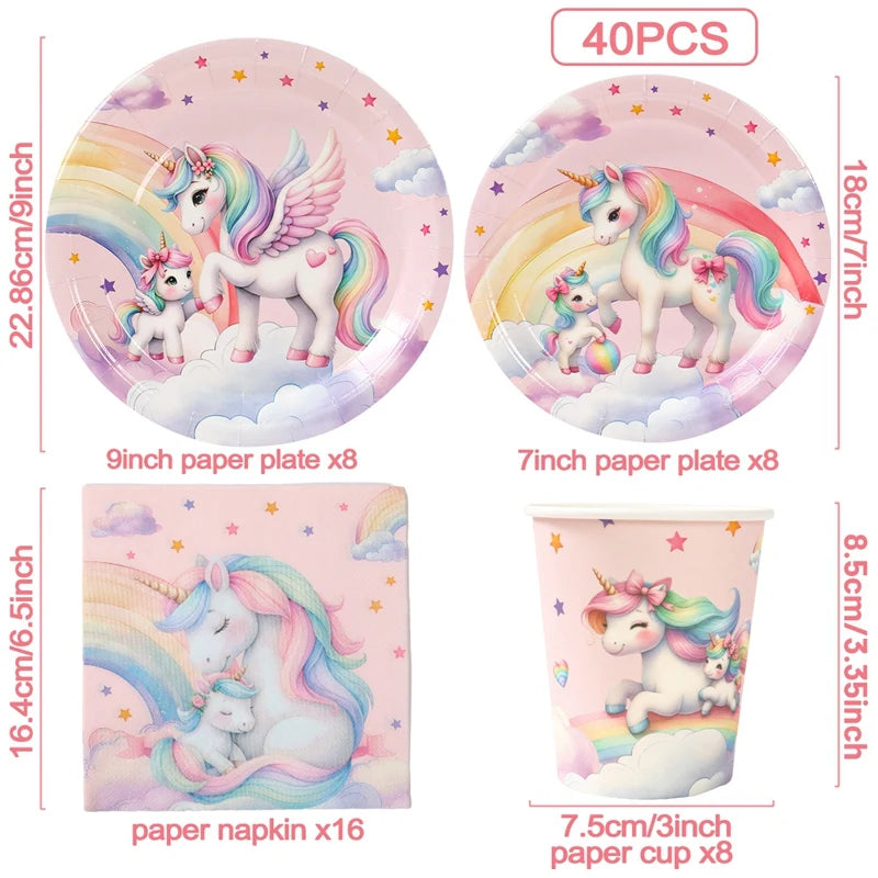 Rainbow Unicorn Disposable Tableware Happy 1st Birthday Party Decorations Kids Unicorn Theme Wedding Baby Shower Girls Supplies