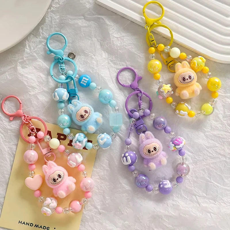 Labubu Keychain Creative Bead Jewelry Resin Cartoon Backpack Pendant Diy Couple Accessories Decoration Holiday Children Gifts