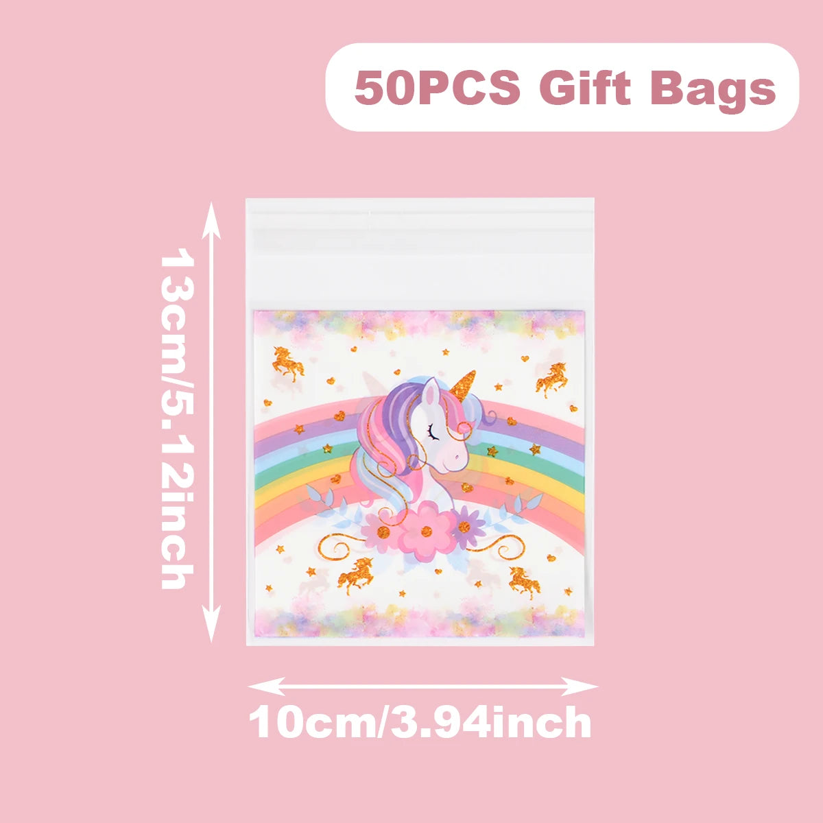 50/100Pcs Unicorn Party Gift Bags Birthday Party Decoration Candy Bags Packaging Bags Baby Shower Kids Favors Party Supplies