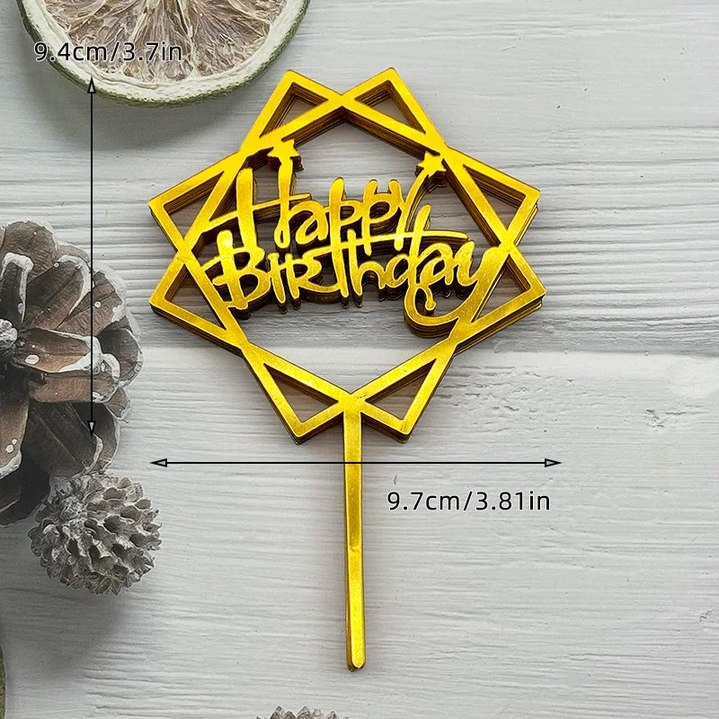 10 Pcs Acrylic Happy Birthday Cake Topper Pink Gold Silver Acrylic Kids Men Women Cake Decorations for Baby Shower Gift Supplies
