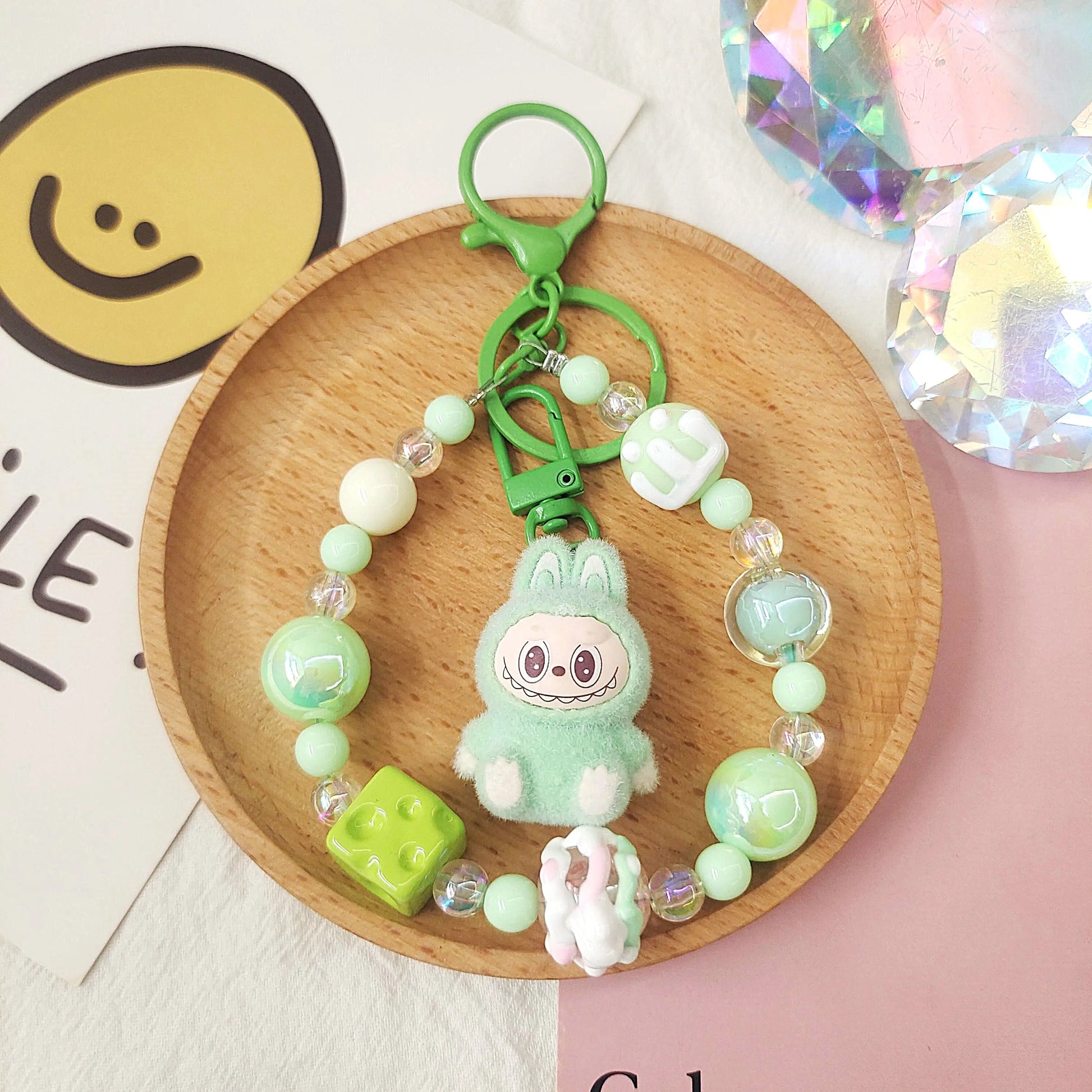 Labubu Keychain Creative Bead Jewelry Resin Cartoon Backpack Pendant Diy Couple Accessories Decoration Holiday Children Gifts