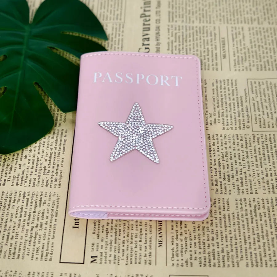 1 Piece Butterfly Star Rhinestones Passport Cover Case Holder Wallet Card Holder Fashion Travel Accessories for Women or Girls