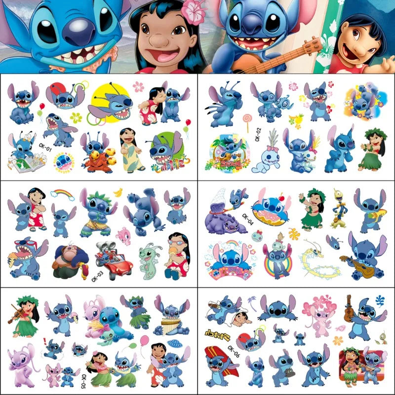 6Pcs Cartoon Lilo&Stitch Tattoo Stickers Waterproof Cute Anime Sticker Birthday Party Supplies Decoration Kids Gift