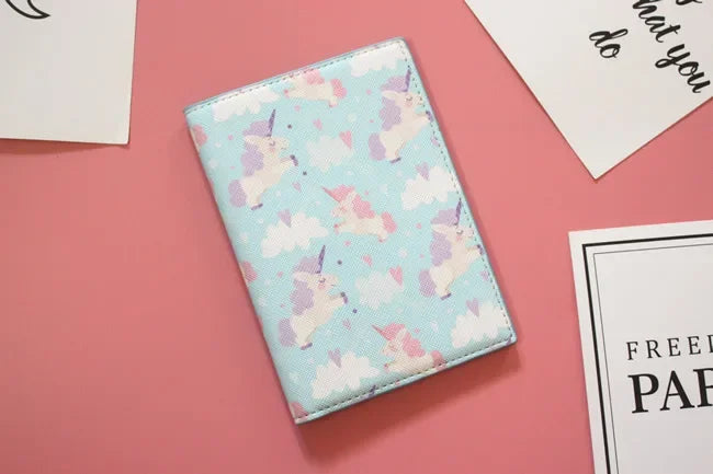 Lovely unicorn girl travel abroad passport bag protective cover waterproof credit card holder minimalist wallet card wallet