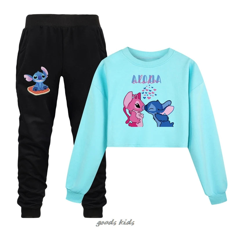 Lilo And Stitch Kids Loose Clothing Boys Long Sleeve Children's Sport Suits Hoodies Tops+Pants Sets Costume Birthday Suit