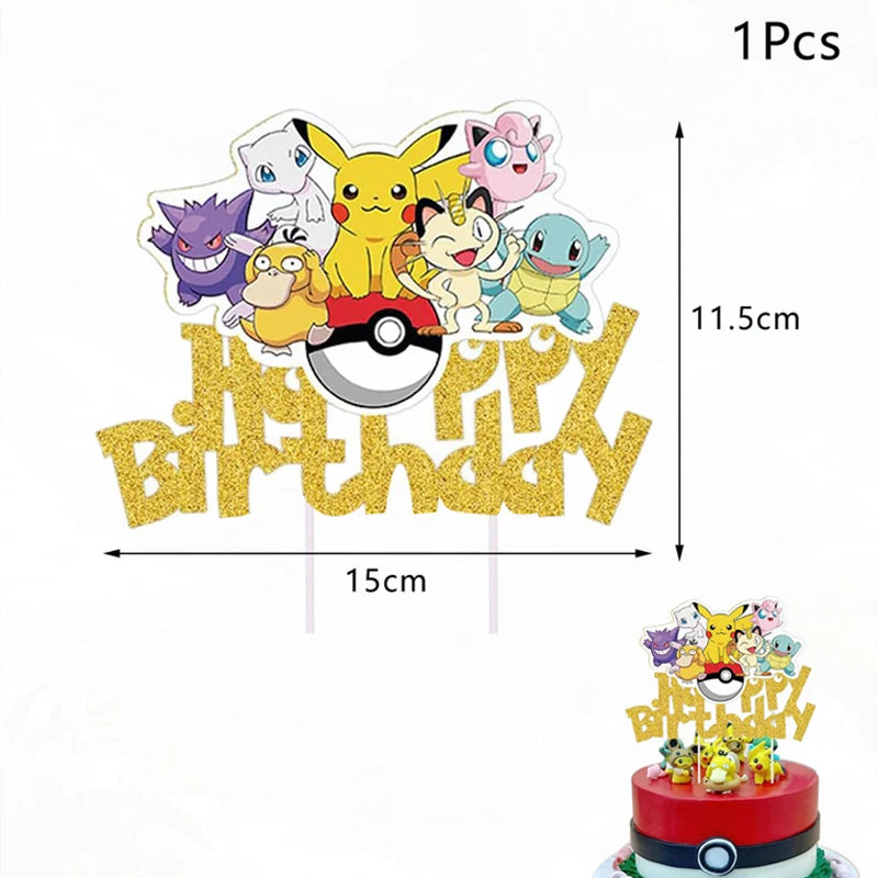 Pokemon Cake Decoration Baby Shower Pikachu Toys Kids Party Gift Pokemon Birthday Decor Cake Topper Flag Kids Party Supplies