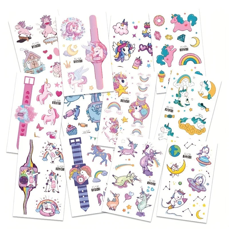 12 Sheets Glitter Mermaid Tattoo Stickers For Kids Cute Unicorn Temporary Tattoos Body Art Fake Tattoo Birthday Party Favors