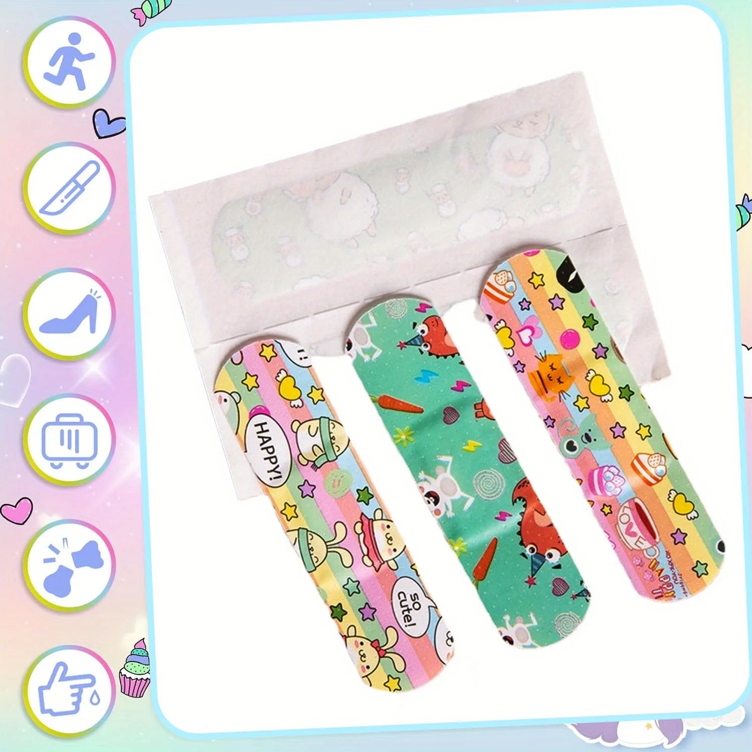100pcs Multiple 12 Styles PE Material Bandages Band Aid Waterproof Cartoon Bandage Patches Suitable For Wound Care And First Aid