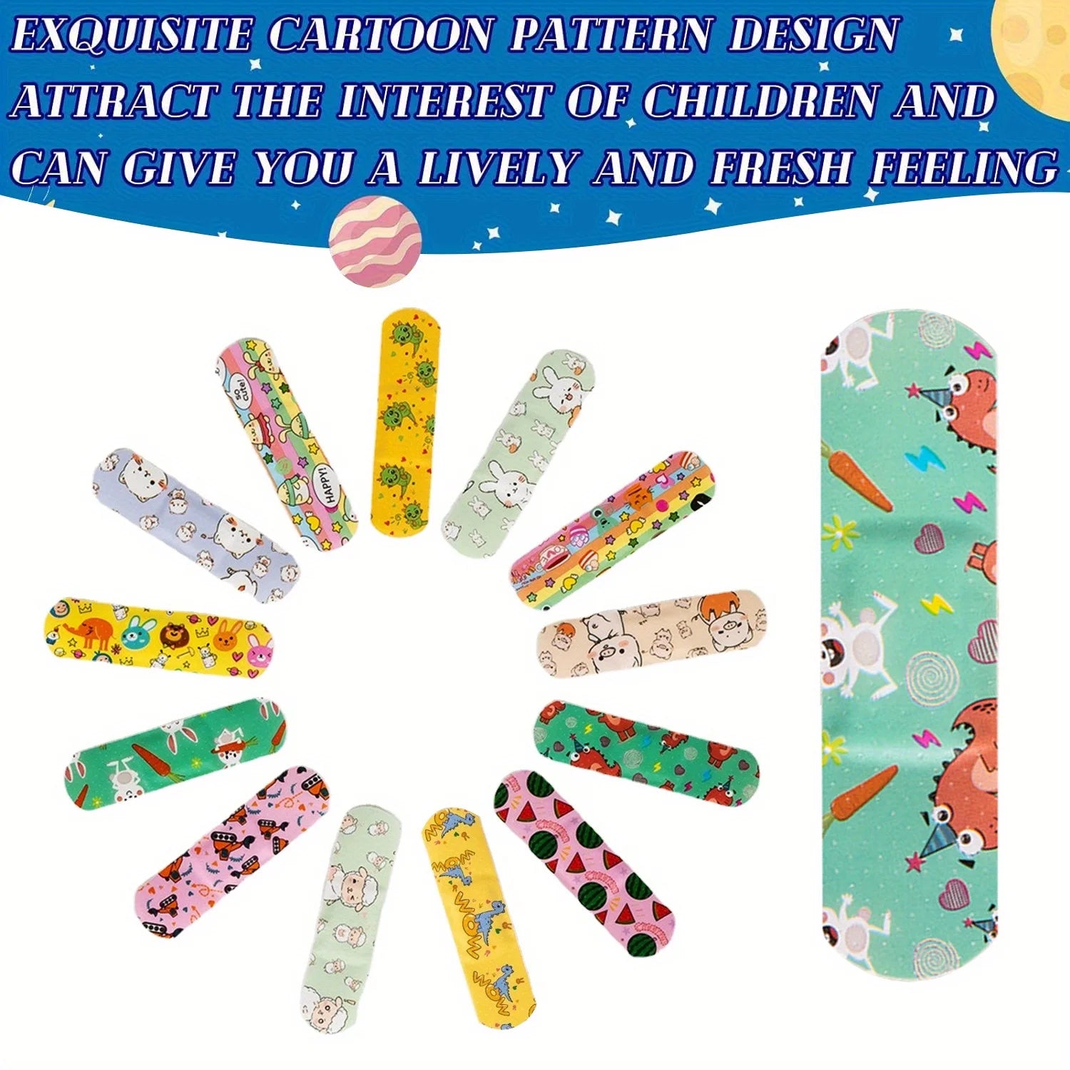 100pcs Multiple 12 Styles PE Material Bandages Band Aid Waterproof Cartoon Bandage Patches Suitable For Wound Care And First Aid