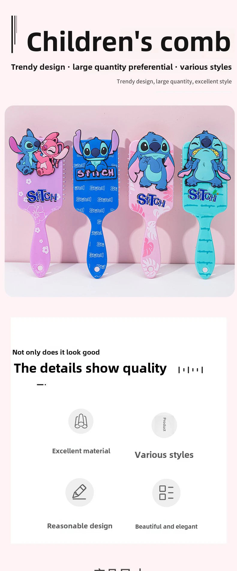 Animation Lilo & Stitch Comb Series Cartoon Stitch Peripheral Air Cushion Massage Comb Children Girl Student Comb