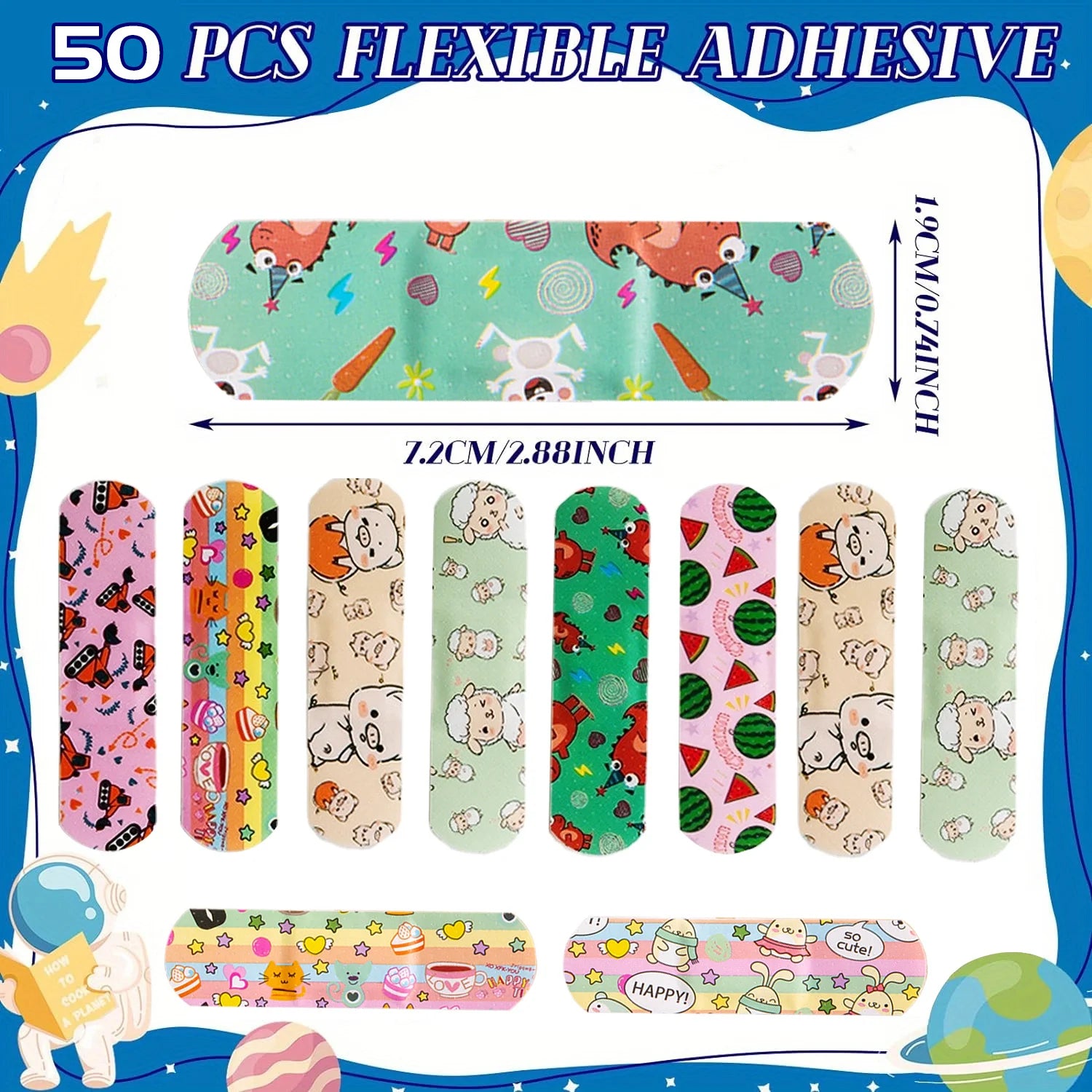 100pcs Multiple 12 Styles PE Material Bandages Band Aid Waterproof Cartoon Bandage Patches Suitable For Wound Care And First Aid