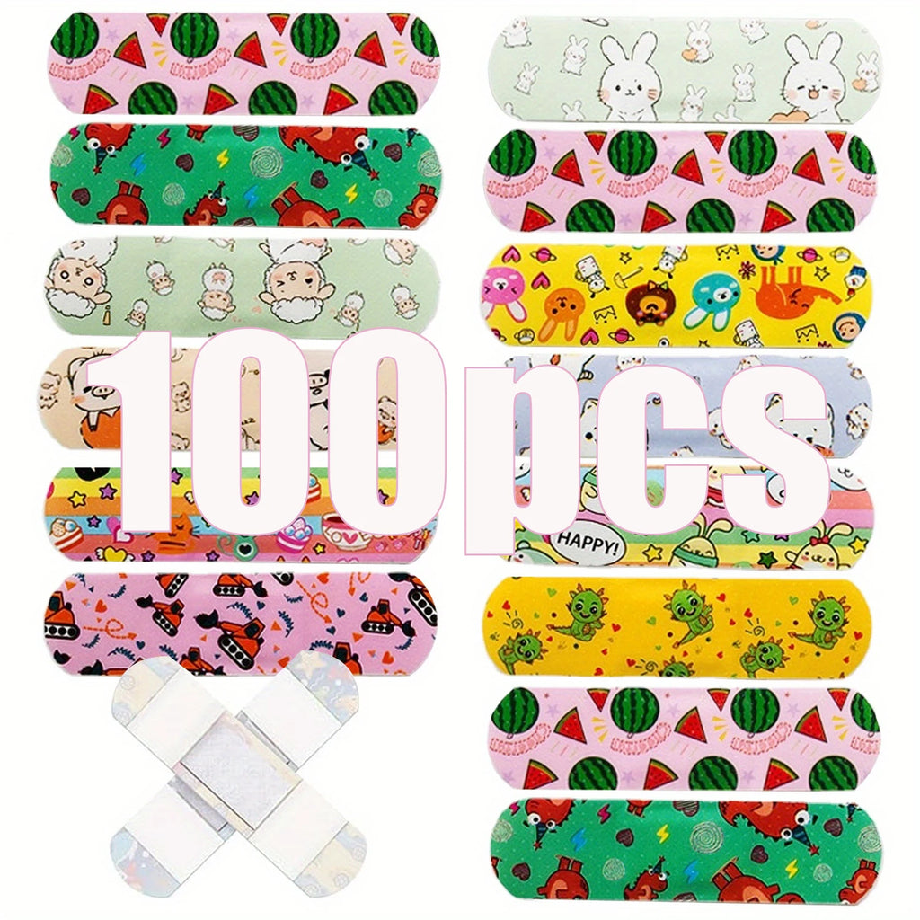 100pcs Multiple 12 Styles PE Material Bandages Band Aid Waterproof Cartoon Bandage Patches Suitable For Wound Care And First Aid