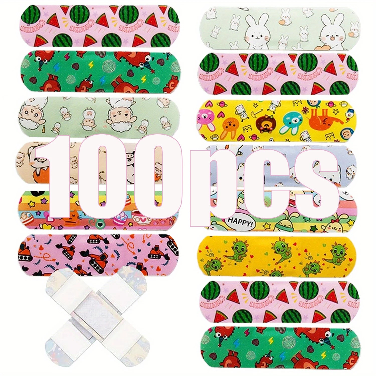 100pcs Multiple 12 Styles PE Material Bandages Band Aid Waterproof Cartoon Bandage Patches Suitable For Wound Care And First Aid