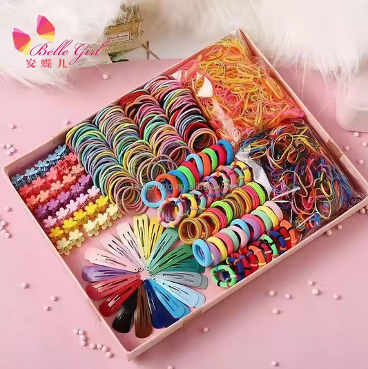 BELLEWORLD INS hot selling Promotional 780pcs Lovely Girls Hair Accessories colorful elastic hair bands hair clips for Gifts