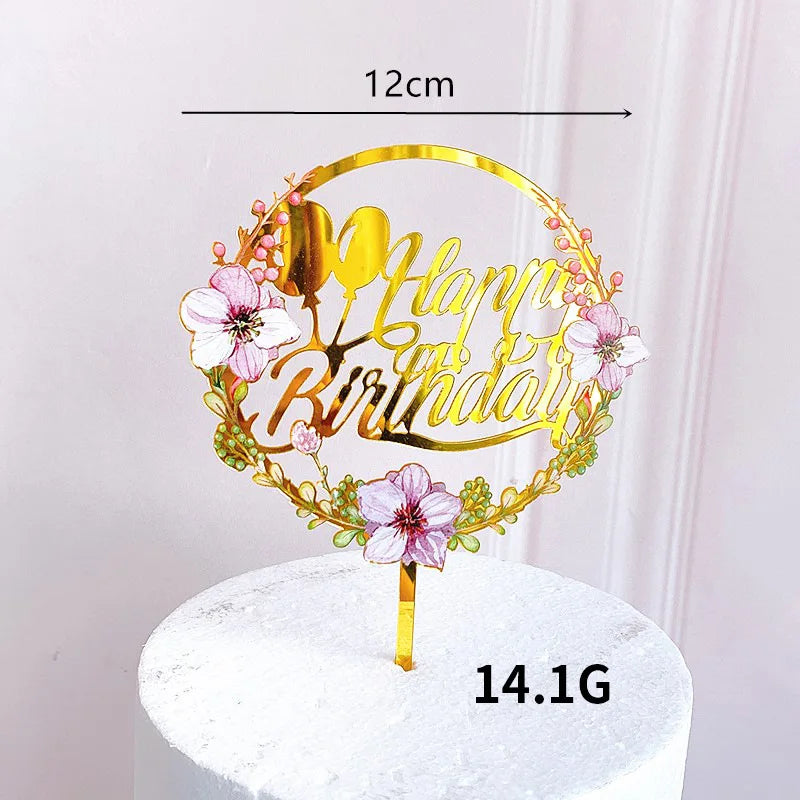 Rose Gold Birthday Party Cake Decorating Tools Happy Birthday Girl Boy Acrylic Cake Topper Baby Shower Dessert Accessories Tools