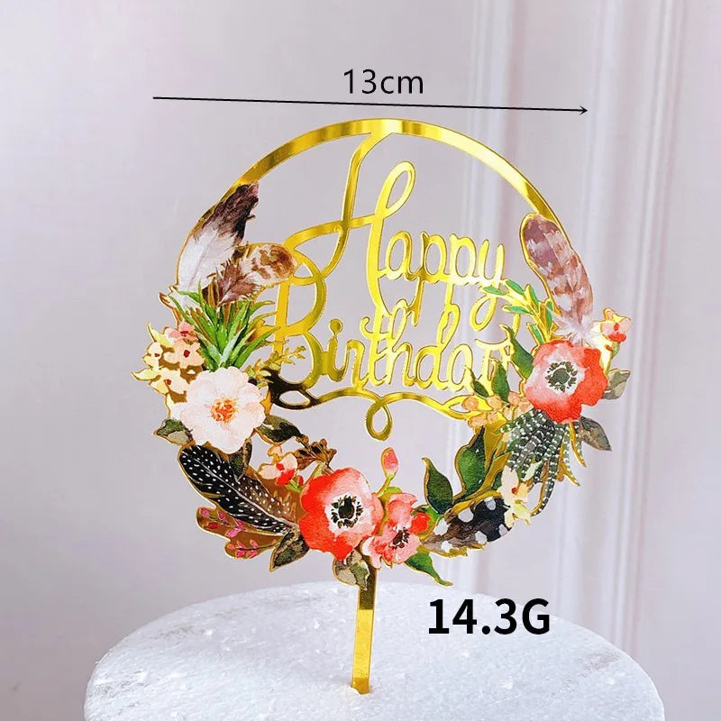 Rose Gold Birthday Party Cake Decorating Tools Happy Birthday Girl Boy Acrylic Cake Topper Baby Shower Dessert Accessories Tools