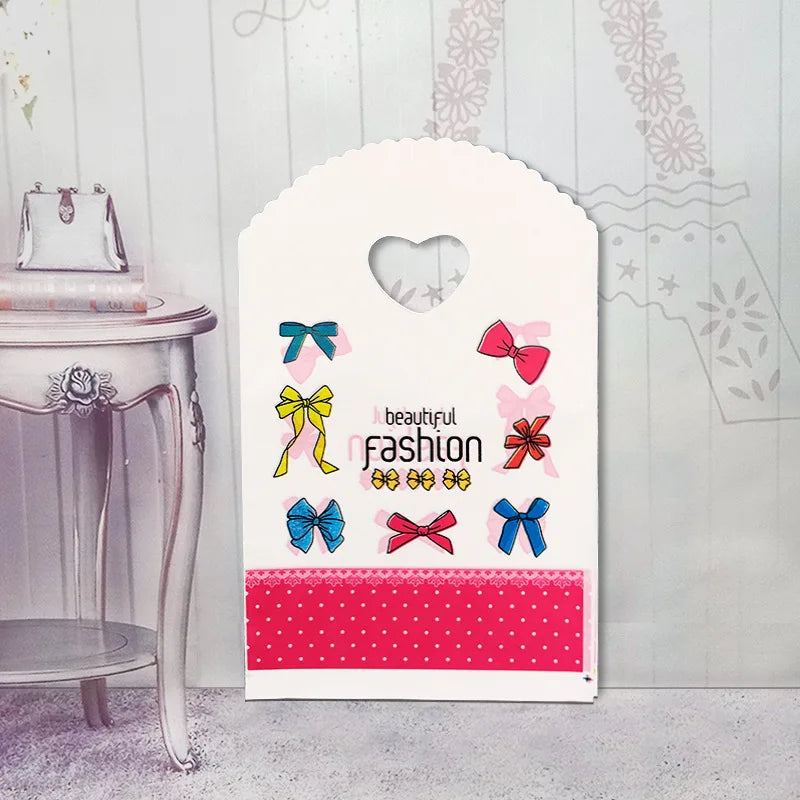 50pcs/lot Various Patterns Jewelry Plastic Bag Heart-Shaped Oval Handles Mini Gift Packing Bag Store Small Shopping Bags