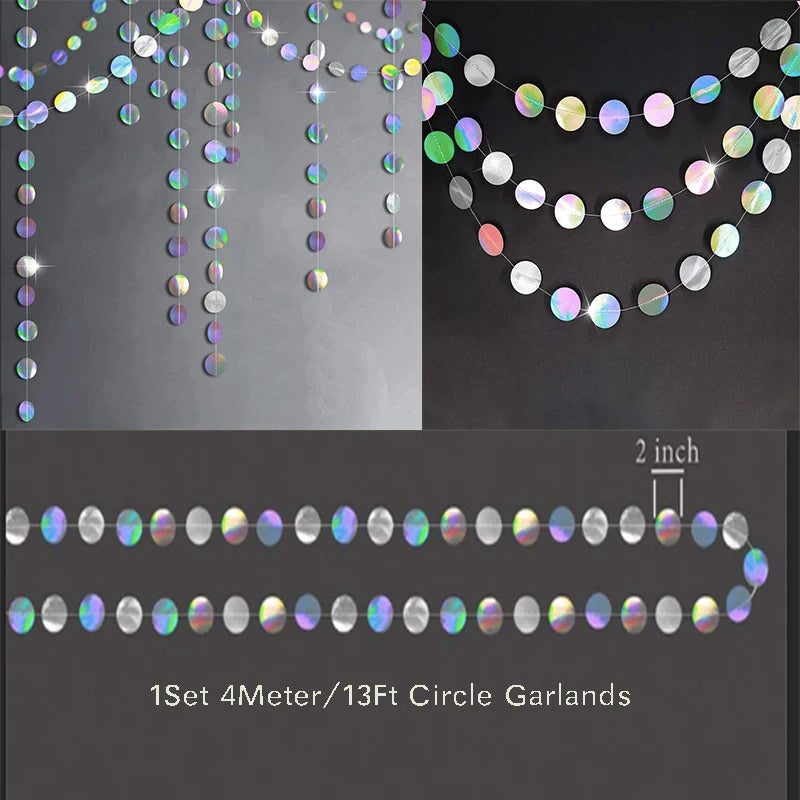 Iridescent Paper Leaf Snowflakes Garland Mermaid Birthday Tea Party Hanging Leaves Star Streamer Xmas New Year Banner Decoration