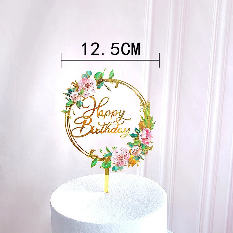 Rose Gold Birthday Party Cake Decorating Tools Happy Birthday Girl Boy Acrylic Cake Topper Baby Shower Dessert Accessories Tools