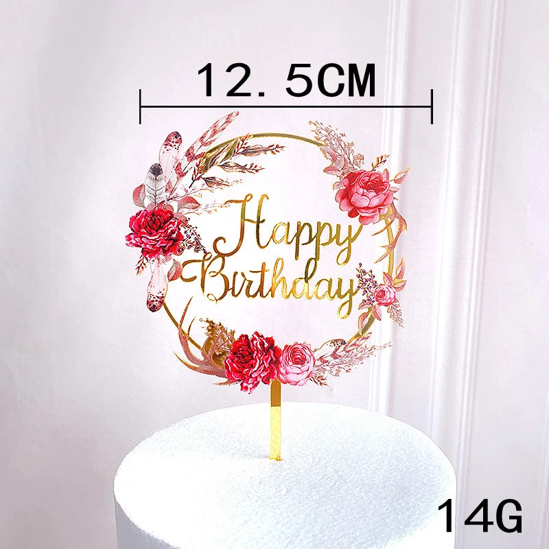 Rose Gold Birthday Party Cake Decorating Tools Happy Birthday Girl Boy Acrylic Cake Topper Baby Shower Dessert Accessories Tools