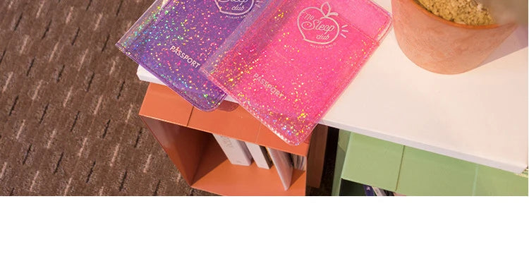 Fashion Transparent Starlight Passport Cover Girls Travel Ticket ID Credit Card Holders PVC Jelly Color Laser Passport Holder