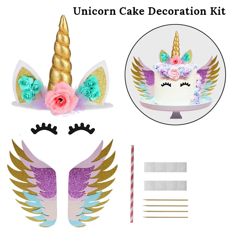 Unicorn Girls Cake Topper Kids 1st Birthday Decor Cloud Rainbow Balloon Cupcake Toppers Baby Shower Christening Cake Decorating
