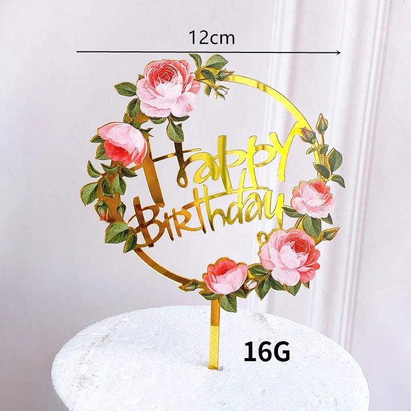 Rose Gold Birthday Party Cake Decorating Tools Happy Birthday Girl Boy Acrylic Cake Topper Baby Shower Dessert Accessories Tools