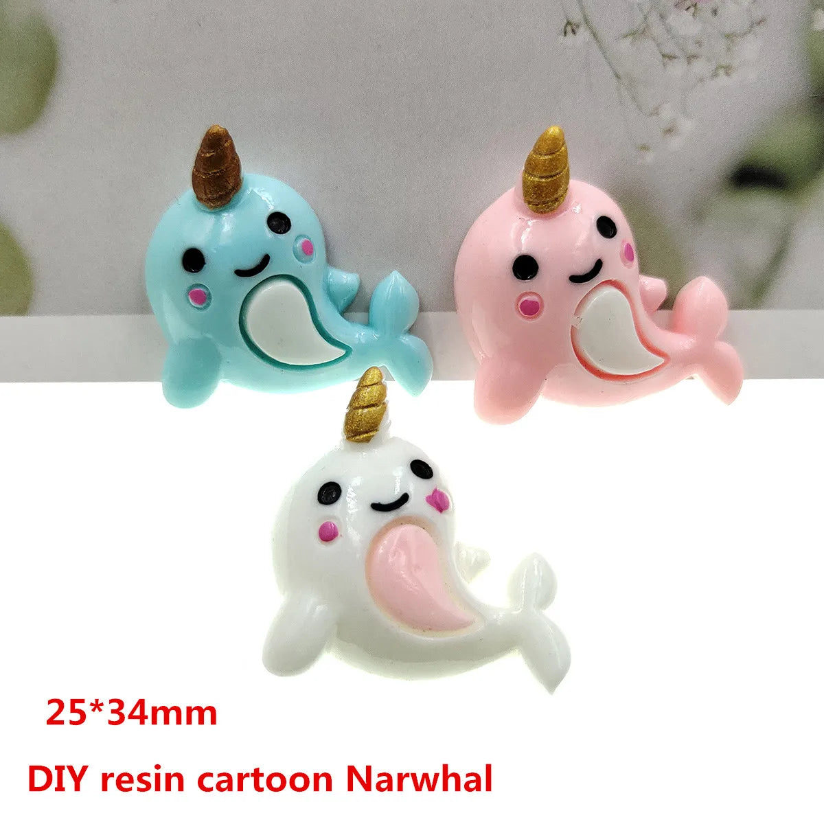 20pcs/lot DIY resin cartoon Narwhal for kids hair clothes accessories resin cabochons resin charms