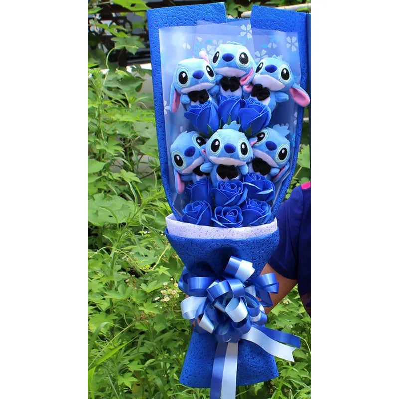 Cartoon Lilo Stitch Plush Doll Toys Rose Bouquet Gift Box Stitch Soft Stuffed Dolls Stich Plush Bouquets for Kids Birthday Gifts