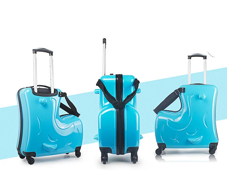 New Kids Riding Trojanl Luggage Hot Boys Girls Travel Trolley Alloy Children Sitting Rolling Luggage Suitcase Spinner Wheels