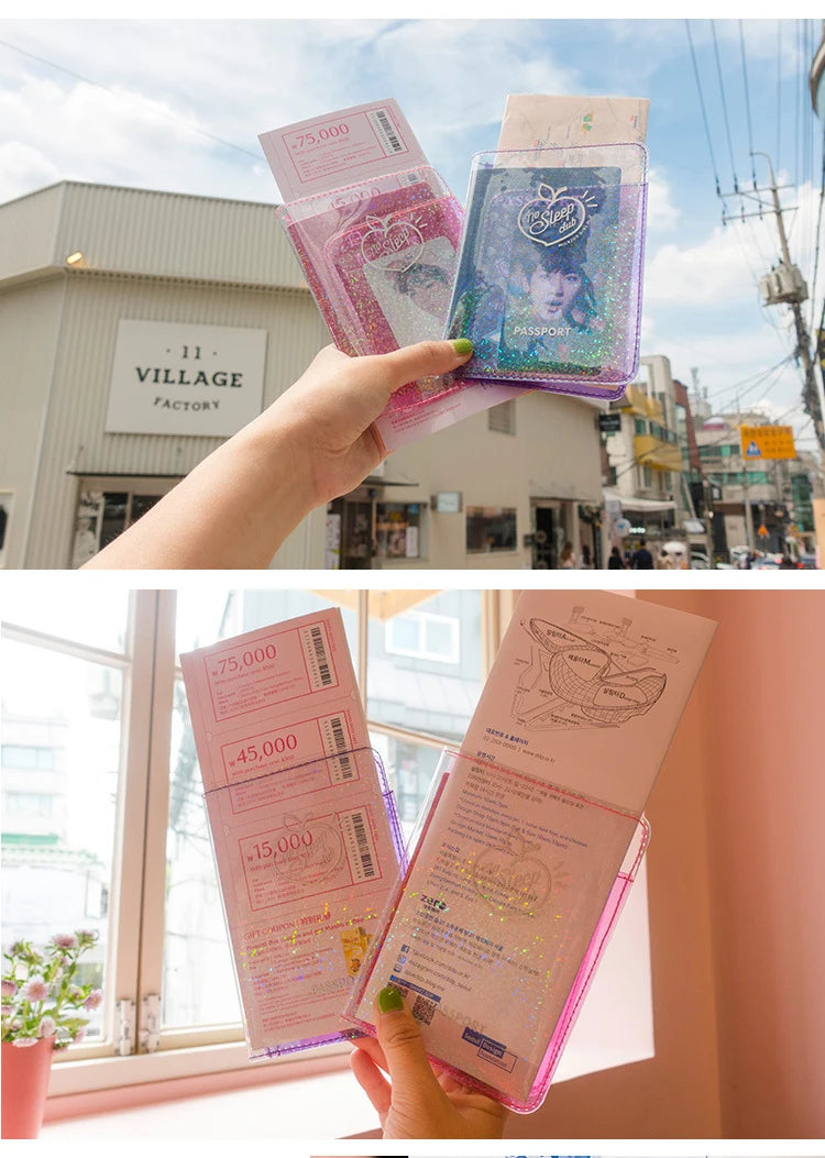 Fashion Transparent Starlight Passport Cover Girls Travel Ticket ID Credit Card Holders PVC Jelly Color Laser Passport Holder