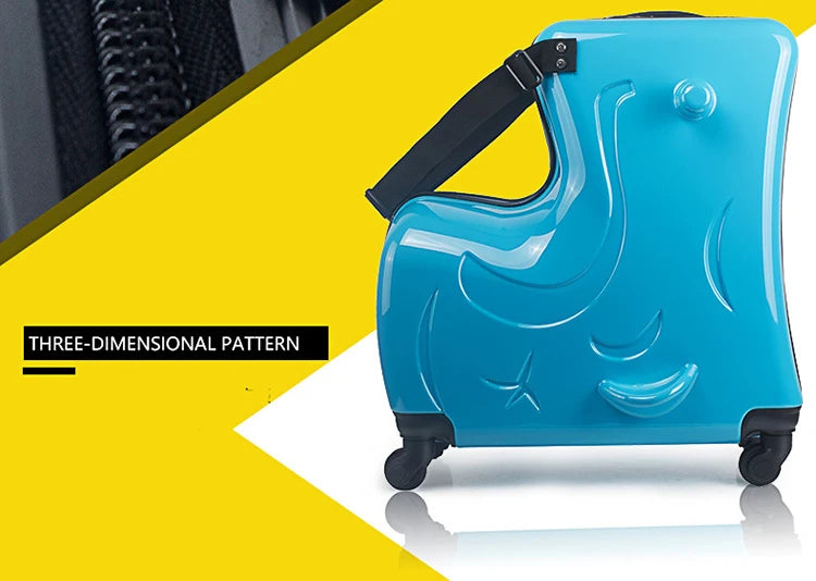 New Kids Riding Trojanl Luggage Hot Boys Girls Travel Trolley Alloy Children Sitting Rolling Luggage Suitcase Spinner Wheels
