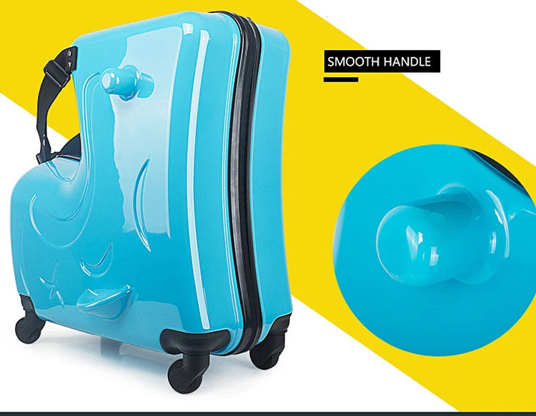 New Kids Riding Trojanl Luggage Hot Boys Girls Travel Trolley Alloy Children Sitting Rolling Luggage Suitcase Spinner Wheels
