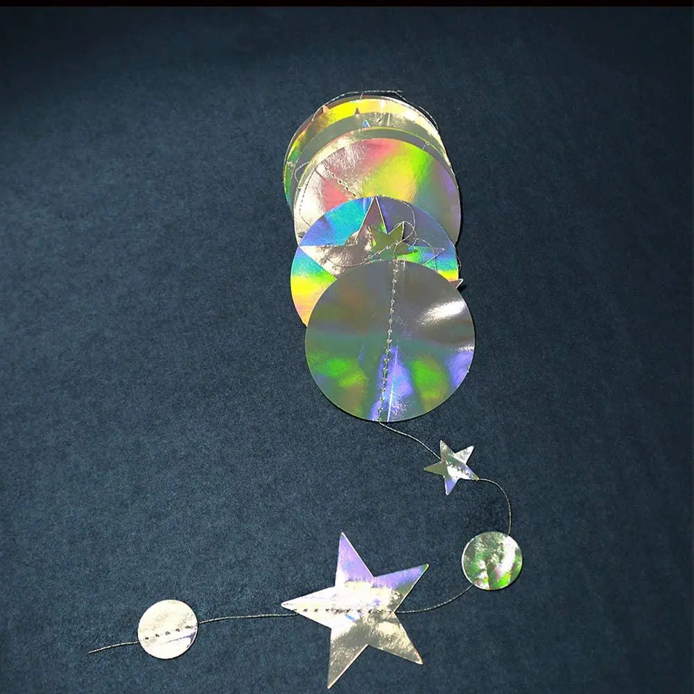 Iridescent Paper Leaf Snowflakes Garland Mermaid Birthday Tea Party Hanging Leaves Star Streamer Xmas New Year Banner Decoration
