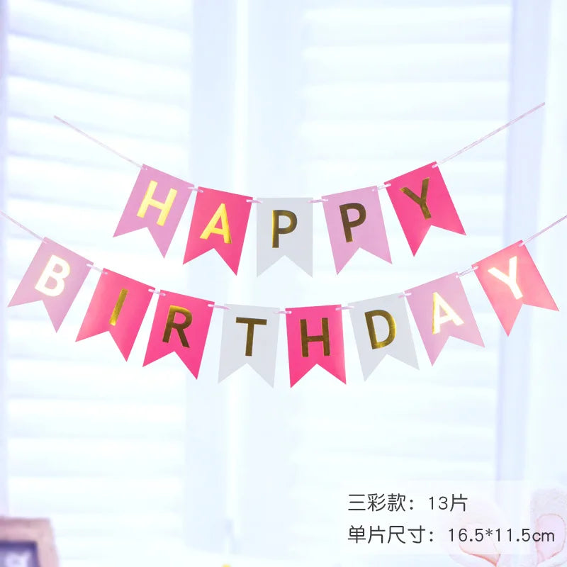 NEW Happy Birthday Banner Bunting Flag Party Decoration Kids Decor Children's Ornament Baby Colorful Girl Boy Parti Supplies