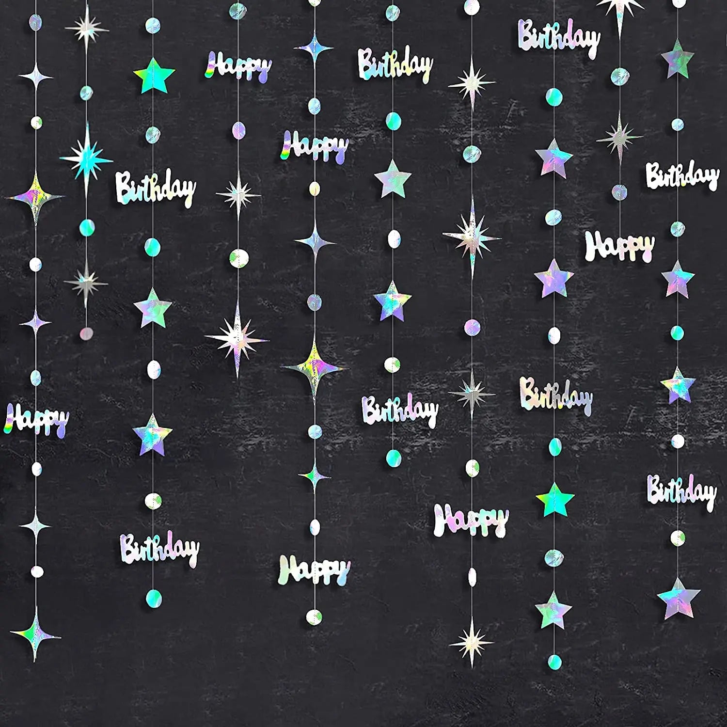 Iridescent Paper Leaf Snowflakes Garland Mermaid Birthday Tea Party Hanging Leaves Star Streamer Xmas New Year Banner Decoration