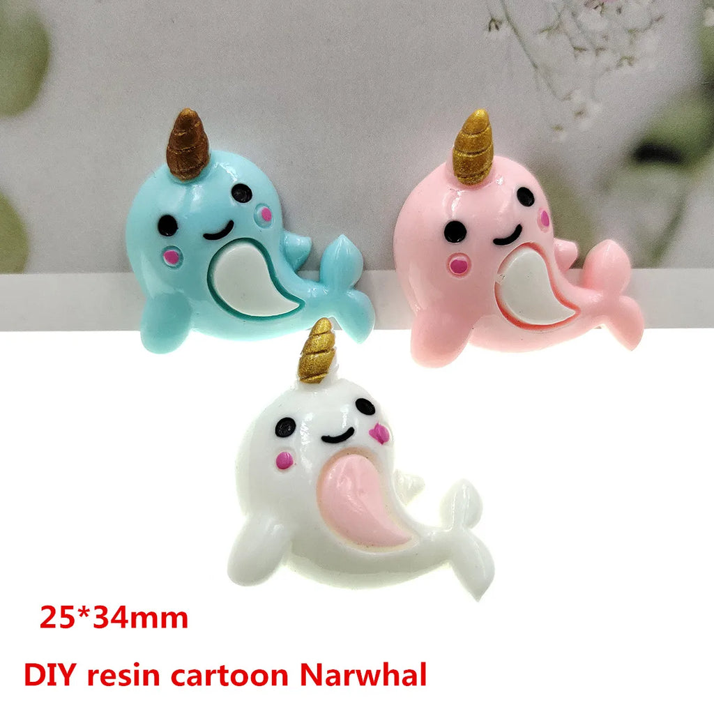 20pcs/lot DIY resin cartoon Narwhal for kids hair clothes accessories resin cabochons resin charms