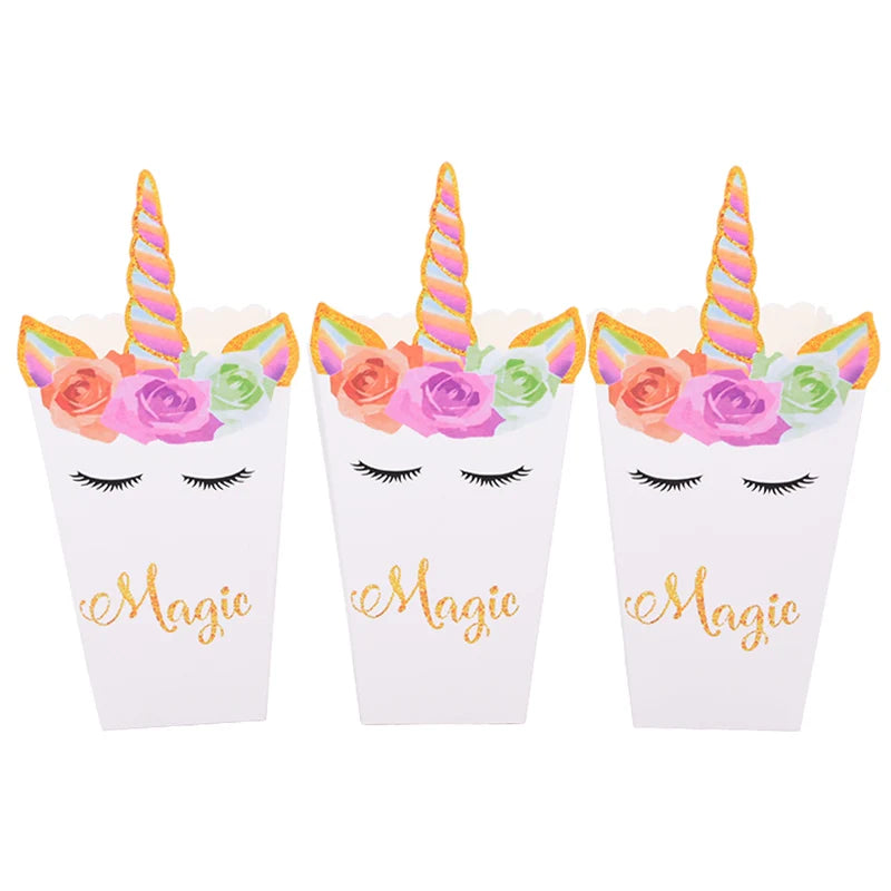 Unicorn Paper Candy Gift Bag Unicorn Party Cookie Popcorn Box for Kids Girl Birthday Party Decoration Supplies Baby Shower Favor
