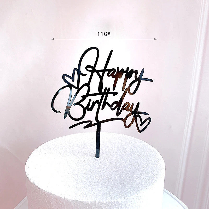 Rose Gold Birthday Party Cake Decorating Tools Happy Birthday Girl Boy Acrylic Cake Topper Baby Shower Dessert Accessories Tools