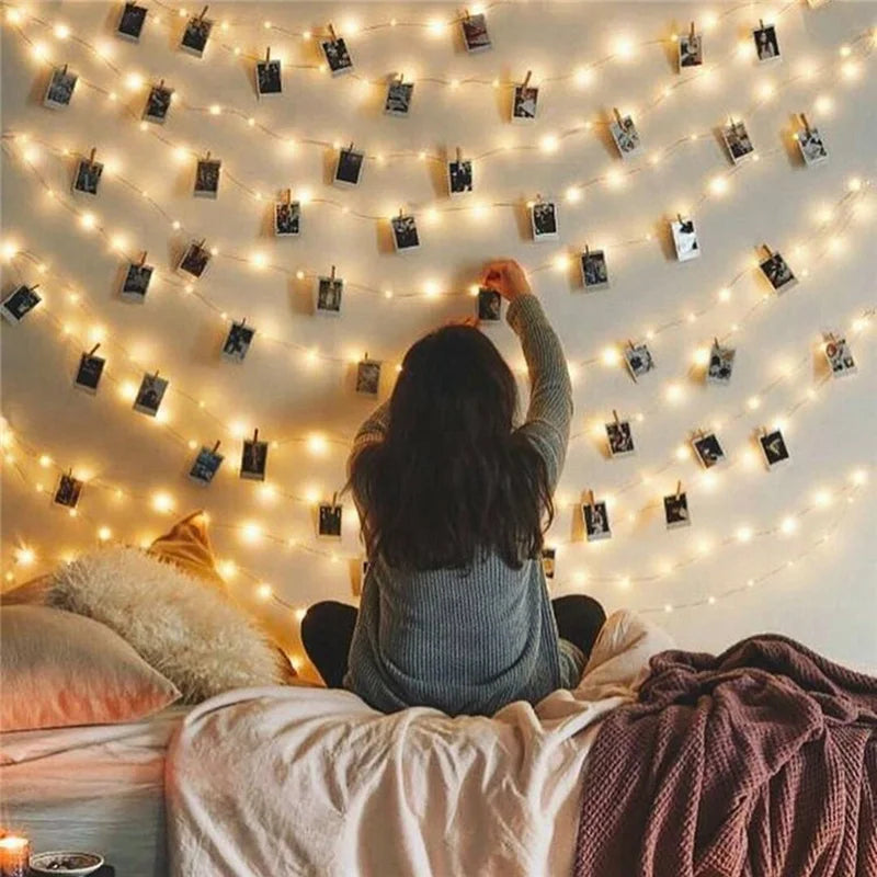 Photo Clip Light Banner Wedding Decoration Birthday Party Decor Kids Girl Boy Baby Shower Banner Christmas Decoration 2023