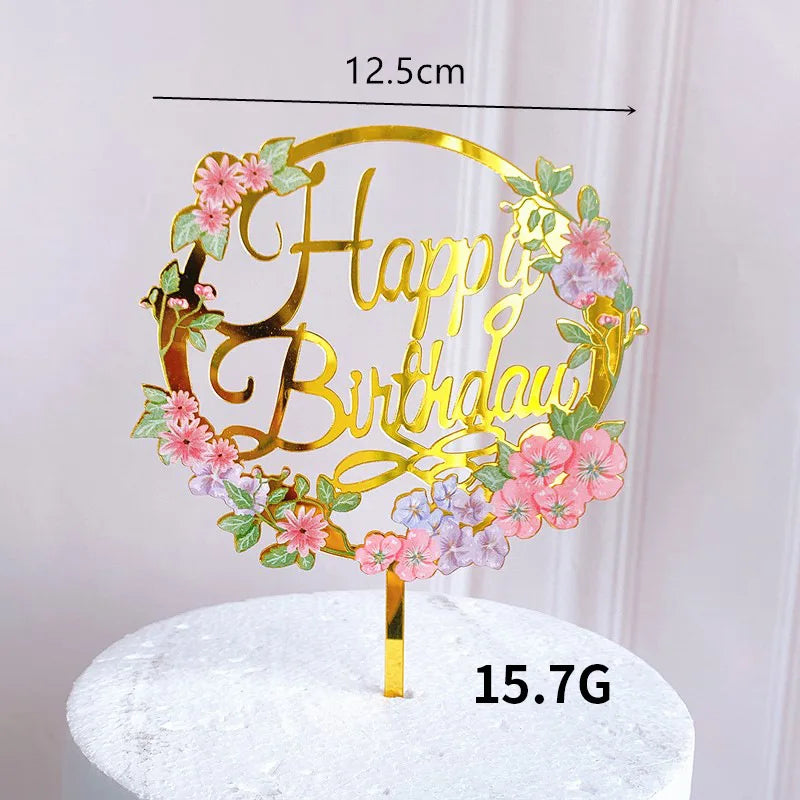 Rose Gold Birthday Party Cake Decorating Tools Happy Birthday Girl Boy Acrylic Cake Topper Baby Shower Dessert Accessories Tools