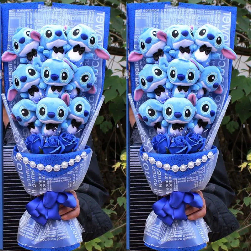 Cartoon Lilo Stitch Plush Doll Toys Rose Bouquet Gift Box Stitch Soft Stuffed Dolls Stich Plush Bouquets for Kids Birthday Gifts