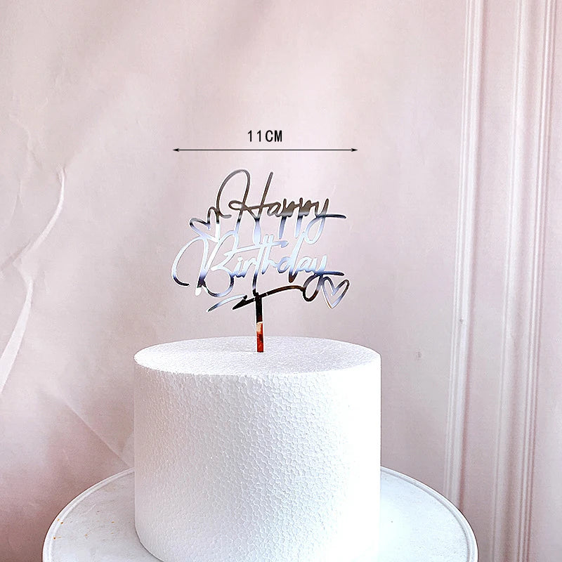 Rose Gold Birthday Party Cake Decorating Tools Happy Birthday Girl Boy Acrylic Cake Topper Baby Shower Dessert Accessories Tools