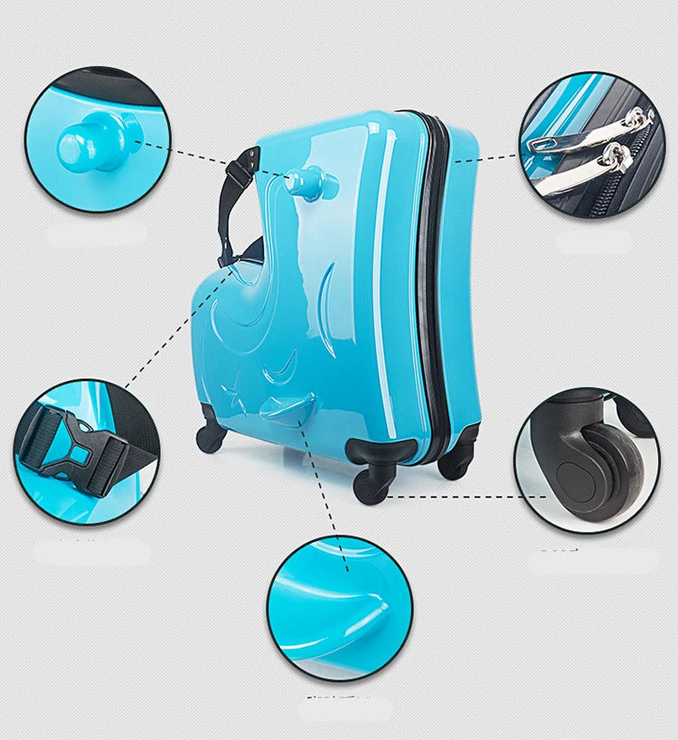 New Kids Riding Trojanl Luggage Hot Boys Girls Travel Trolley Alloy Children Sitting Rolling Luggage Suitcase Spinner Wheels