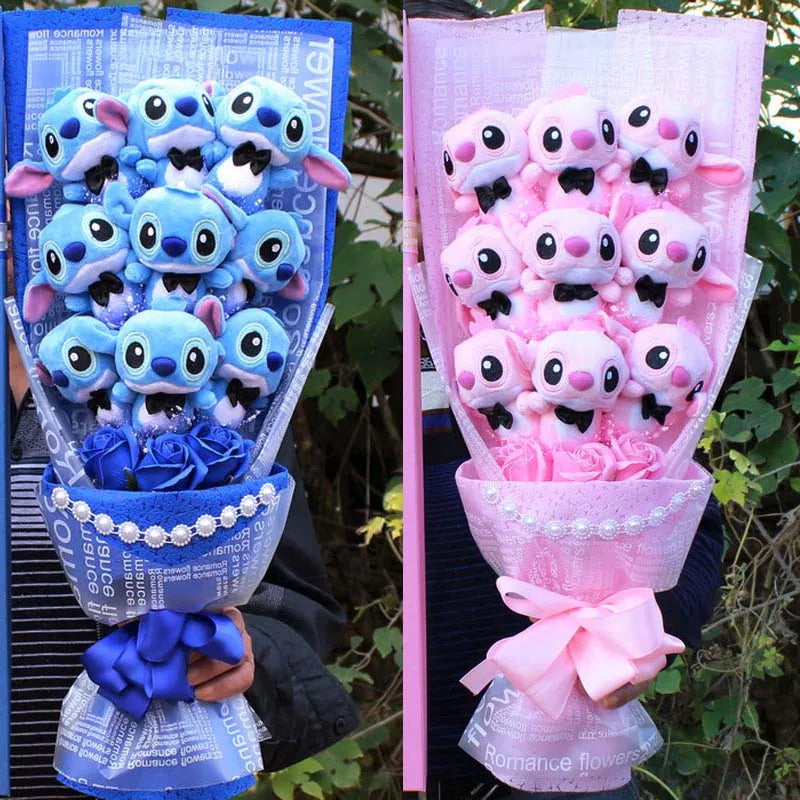 Cartoon Lilo Stitch Plush Doll Toys Rose Bouquet Gift Box Stitch Soft Stuffed Dolls Stich Plush Bouquets for Kids Birthday Gifts