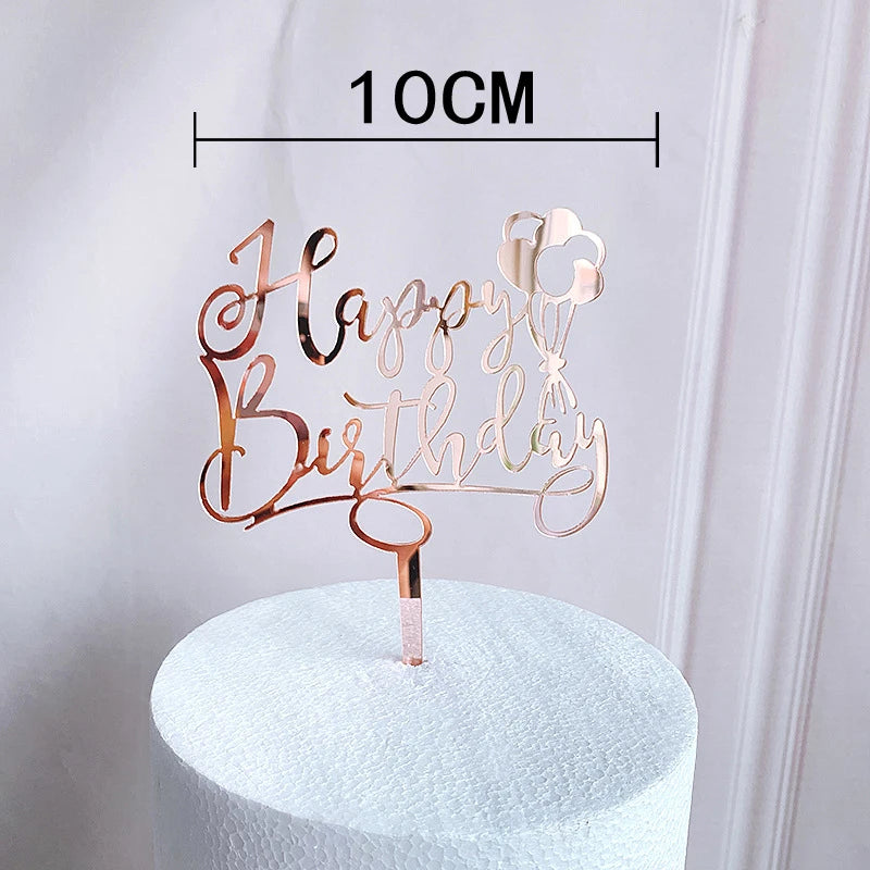 Rose Gold Birthday Party Cake Decorating Tools Happy Birthday Girl Boy Acrylic Cake Topper Baby Shower Dessert Accessories Tools