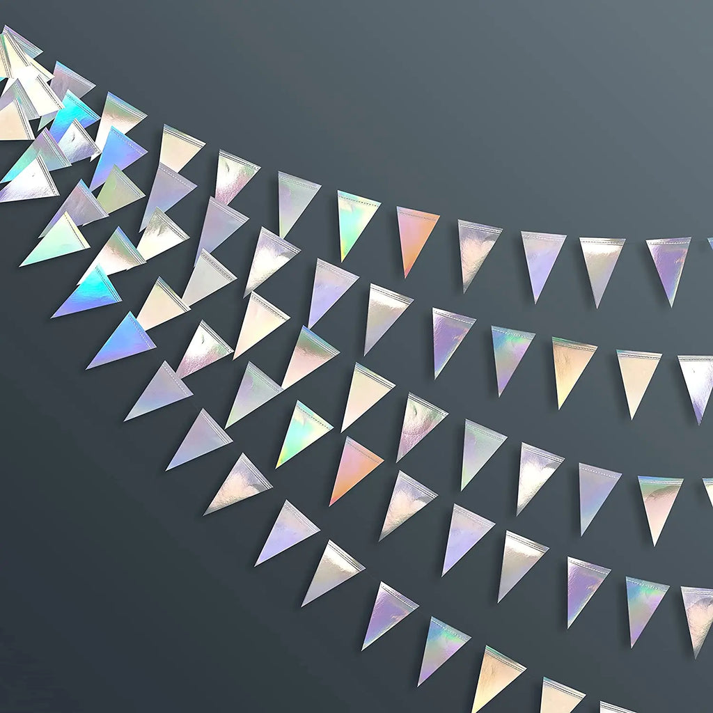 Iridescent Paper Leaf Snowflakes Garland Mermaid Birthday Tea Party Hanging Leaves Star Streamer Xmas New Year Banner Decoration