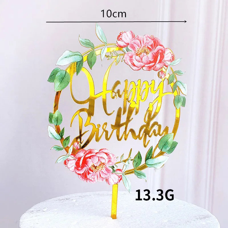 Rose Gold Birthday Party Cake Decorating Tools Happy Birthday Girl Boy Acrylic Cake Topper Baby Shower Dessert Accessories Tools