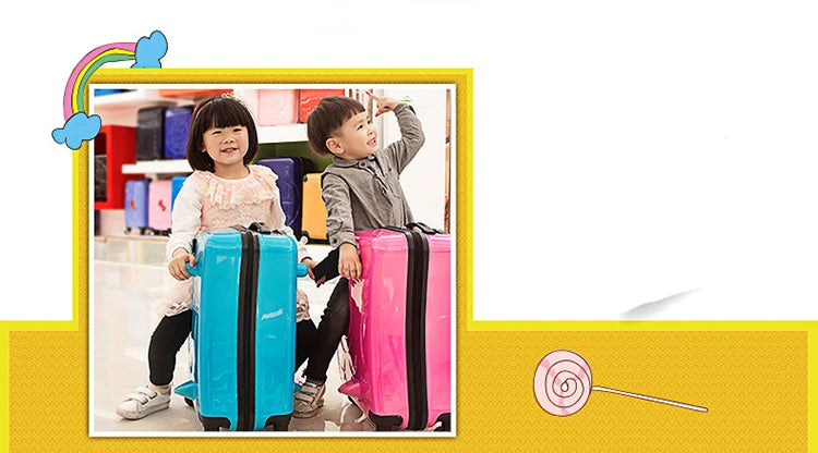 New Kids Riding Trojanl Luggage Hot Boys Girls Travel Trolley Alloy Children Sitting Rolling Luggage Suitcase Spinner Wheels